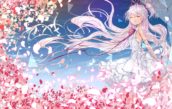 Picture girl, anime, petals, art