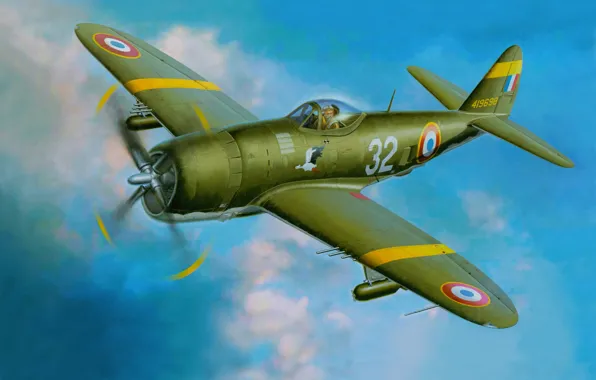 The sky, figure, art, attack, the plane, fighter-bomber, WW2, Ripablik P-47 "Thunderbolt"
