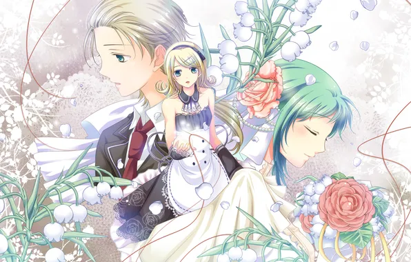 Picture love, flowers, spring, anime, the bride, lilies of the valley