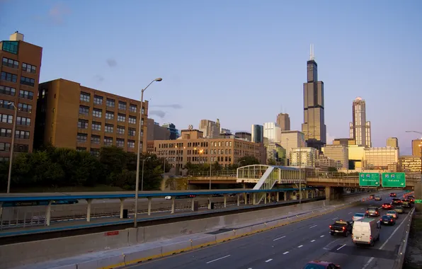 Picture road, machine, movement, skyscrapers, Chicago, Chicago