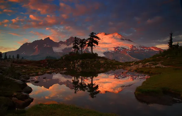 Picture water, landscape, mountains, night, nature, photo, USA, Washington