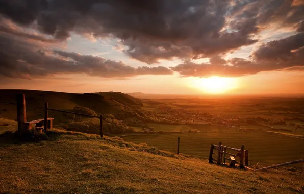 Landscape, sunset, mountains