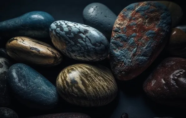 Pebbles, the dark background, stones, texture, stones, pebbles, pebbles, AI art