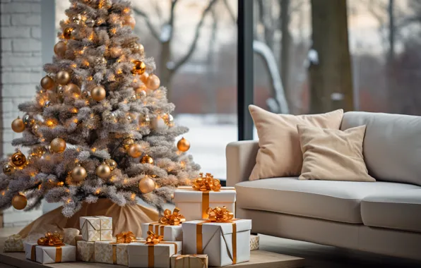 Balls, decoration, sofa, balls, toys, Christmas, gifts, New year