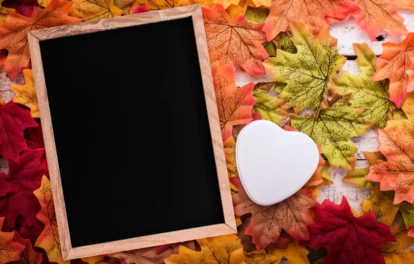 Picture autumn, leaves, love, background, tree, heart, frame, love