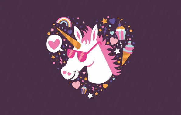 Picture glasses, unicorn, sweets, heart, unicorn