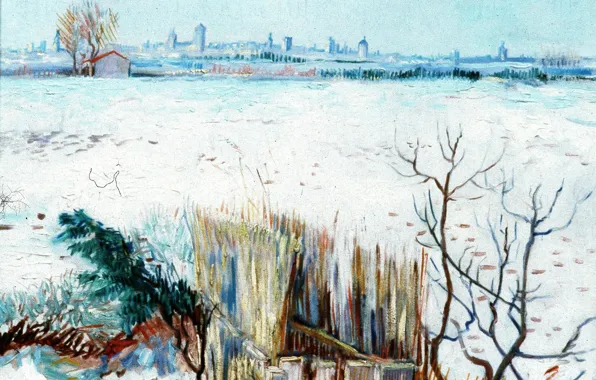 Picture winter, Vincent van Gogh, with Arles in the Background, Snowy Landscape