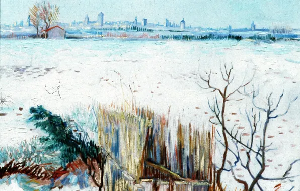 Winter, Vincent van Gogh, snowy landscape, with Arles in the Background