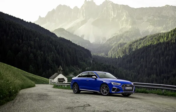 Blue, Audi, sedan, Audi A4, on the road, Audi S4, 2019