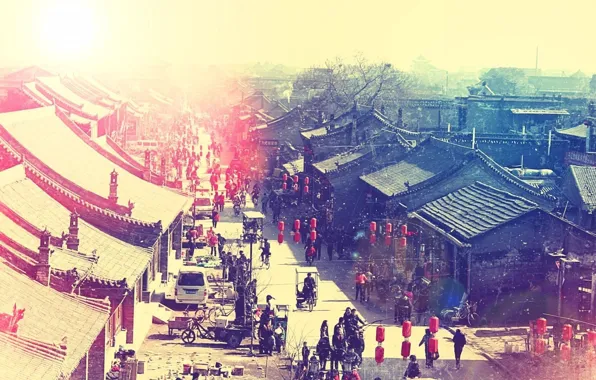 Picture roof, street, Asia, lights, China