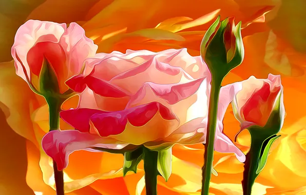 Line, flowers, paint, petals, Bud