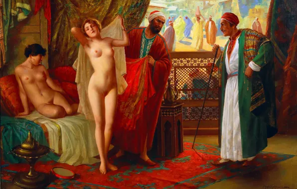 Picture Girls, Picture, Men, Eduard Ansen-Hofmann, Eduard Ansen-Hofmann, German artist, Oriental Bazaar