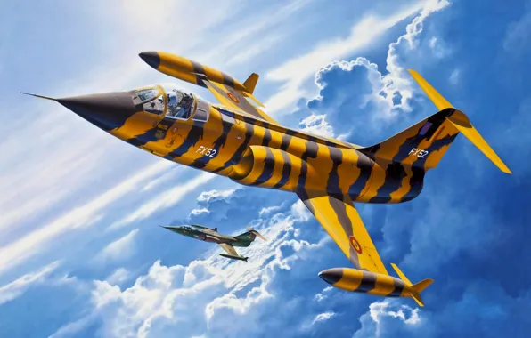Art, airplane, painting, aviation, jet, F-104 G Starfighter