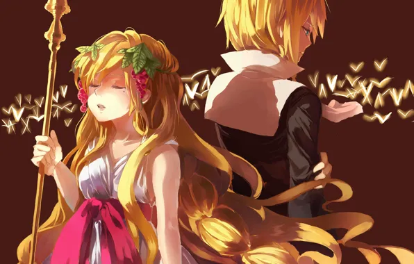 Picture girl, hair, blonde, staff, guy, two, Magi: The Kingdom of Magic, bird movement