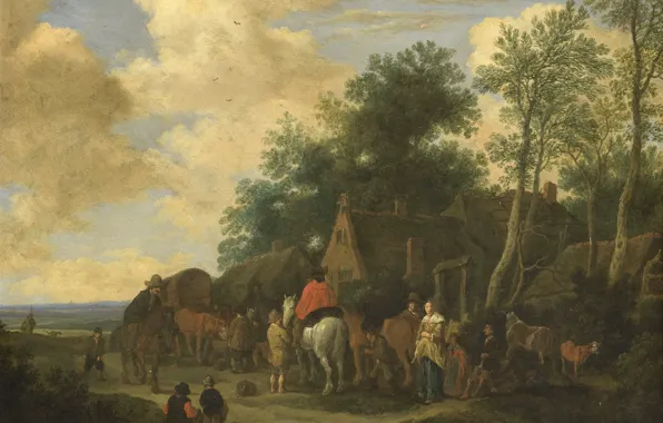 Landscape, oil, picture, Coaching Inn, Peter de Molijn