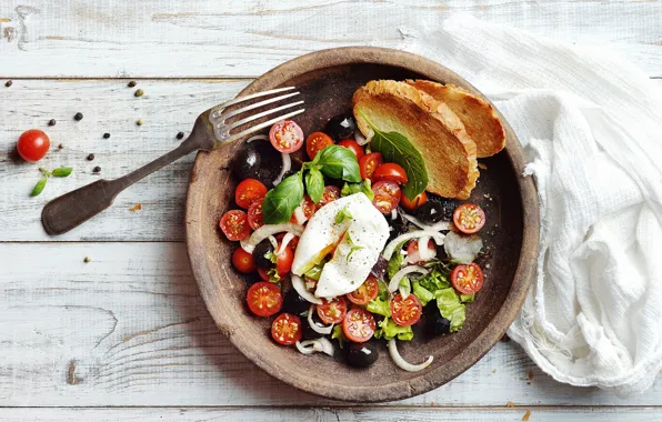 Board, bread, tomatoes, Basil
