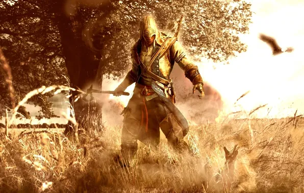 Picture background, ears, gold, killer, assassin, Derulo, assassins creed 3, Connor