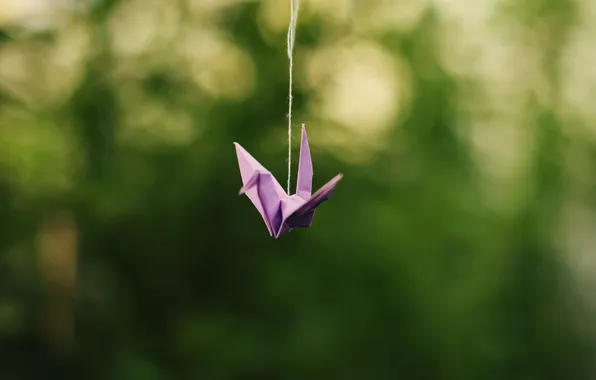 Paper, origami, crane, thread
