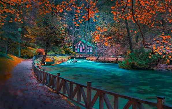 Picture track, river, Bosnia, autumn Park, Sarajevo