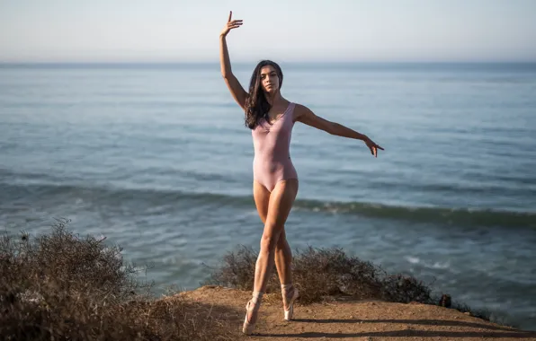 Picture sea, girl, ballerina