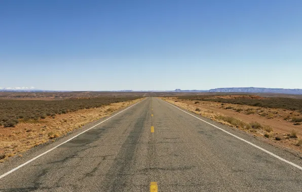 Road, sand, mountains, desert