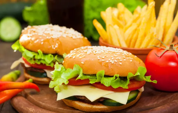 Picture Hamburger, Vegetables, Food, Buns, Potatoes, Fast food