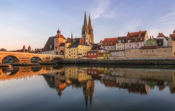 Bridge, river, Germany, Bayern, Regensburg