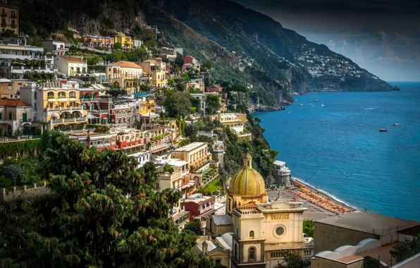 Sea, landscape, coast, building, Italy, Bay, Italy, Campania