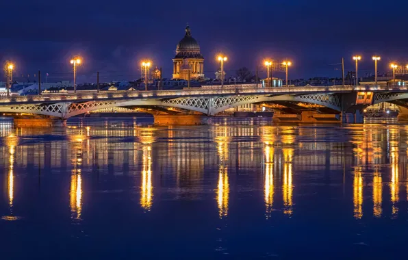 Night, bridge, lights, river, lights, Russia, Peter, Saint Petersburg