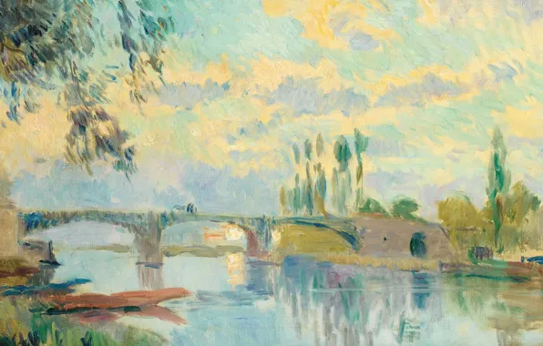 Picture landscape, river, picture, The bridge at Chatou, Albert Charles Lebar, Albert Lebourg