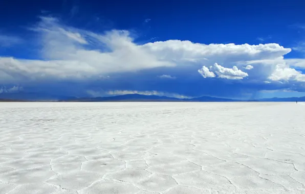 The sky, clouds, lake, white, Argentina, salt, salt