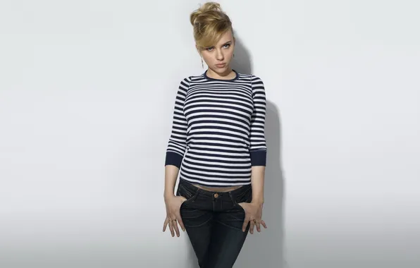 Picture look, jeans, actress, Scarlett Johansson, blonde, beauty, Scarlett Johansson