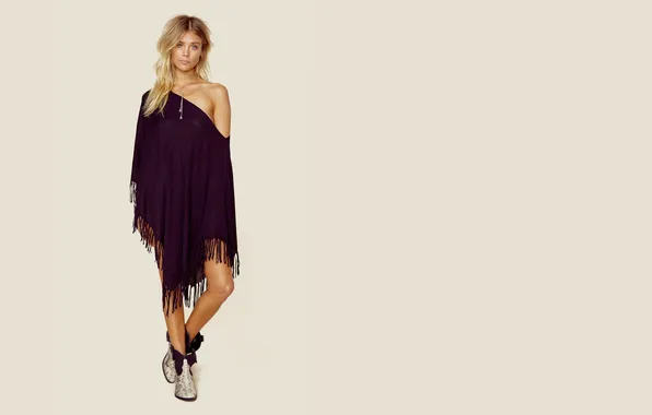 Woman, model, blonde, cute, high heels, long-haired, tanned, poncho
