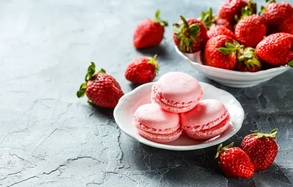 Berries, cookies, strawberry, pink, almond
