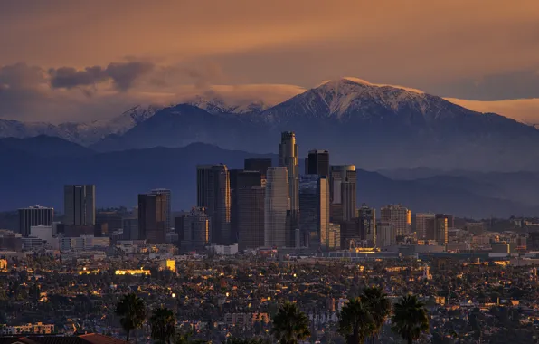 Mountains, the city, sunrise, morning, CA, Los Angeles