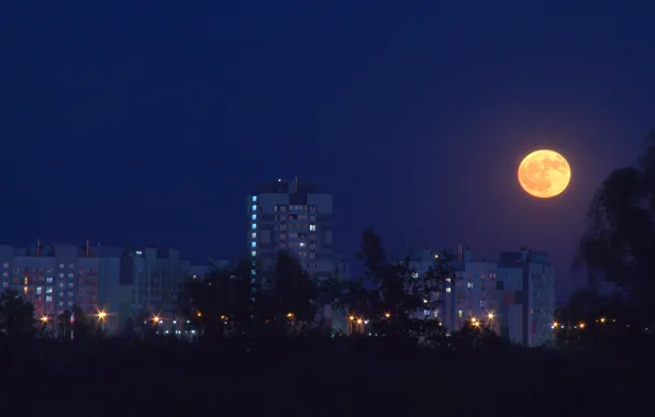 The sky, night, the moon, building, home, spring, may, Russia