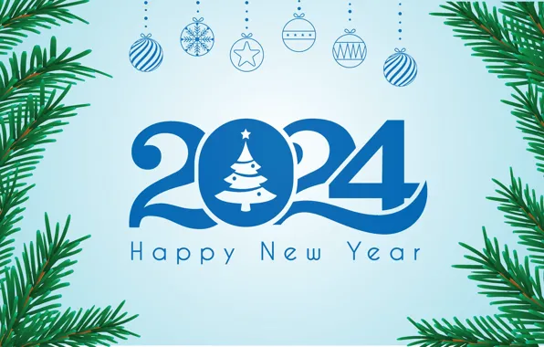 Balls, branches, the inscription, graphics, figures, New year, herringbone, needles
