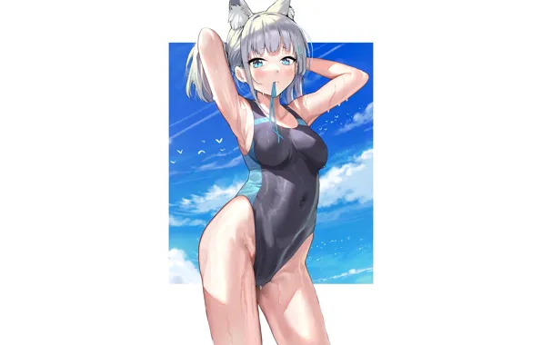 Kawaii, girl, hot, sexy, wet, sky, boobs, blue