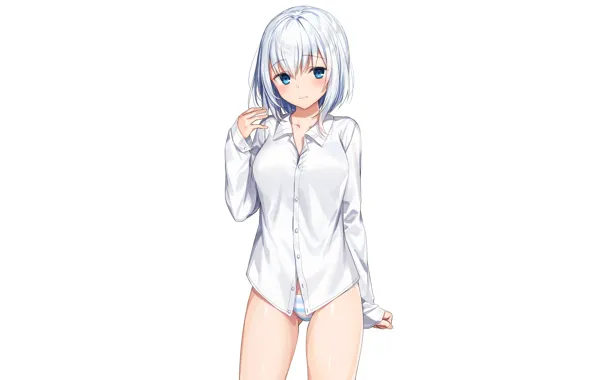 Picture girl, sexy, lingerie, panties, anime, blue eyes, beautiful, short hair