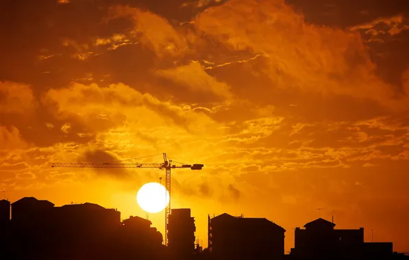 The sky, landscape, sunset, the city, crane