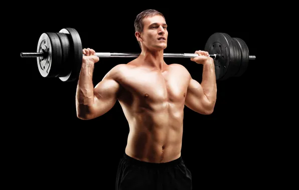 Pose, figure, muscle, muscle, rod, background black, press, bodybuilder