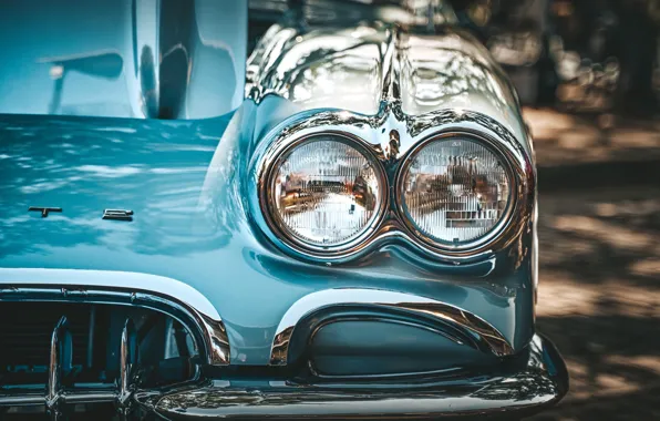 Corvette, Chevrolet, light, vintage car, radiator grille