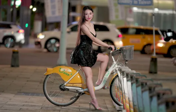 Girl, bike, Asian