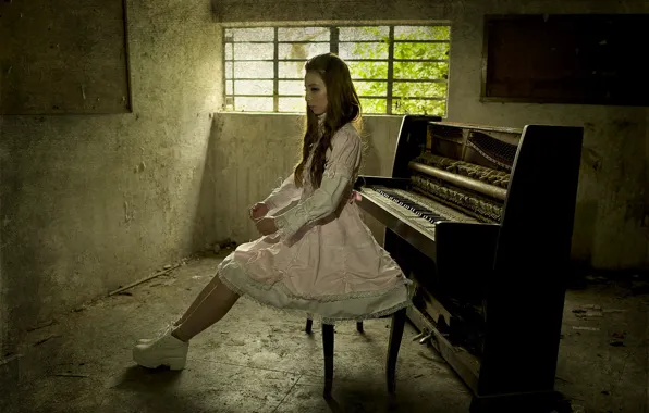 Girl, music, piano