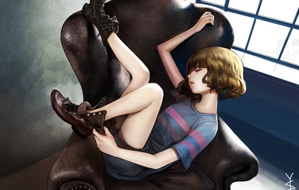 Picture room, chair, anime, art, sleeping, girl