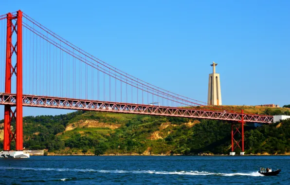 Bridge, statue, Portugal, Lisbon