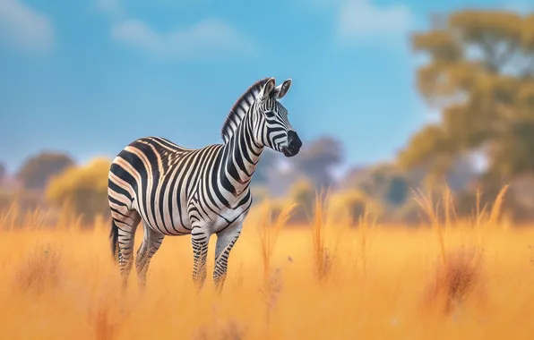 Grass, Trees, Africa, Zebra, Digital art, AI art, The Art of Artificial Intelligence, Neural network