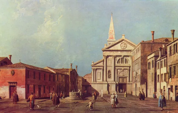 People, building, area, Church, Venice, Italy, Antonio Canaletto