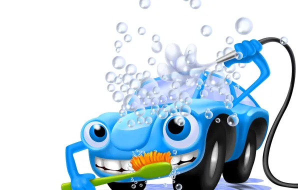 Car, machine, foam, water, bubbles, abstraction, art, machine