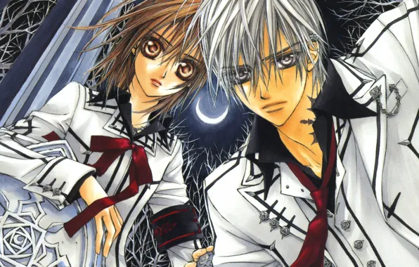 Night, form, art, vampire knight, yuuki cross, knight-vampire, big eyes, matsuri hino
